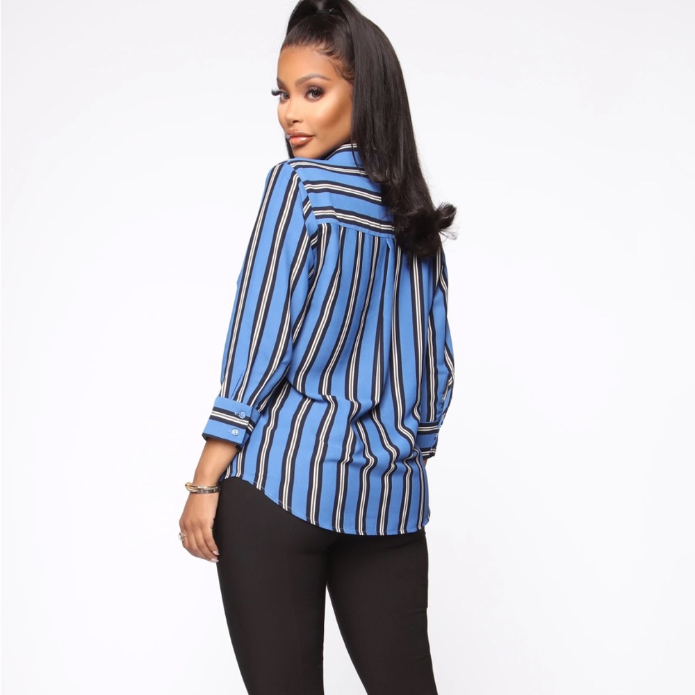 Blue Button Down Stripes on Stripes Fashion Nova